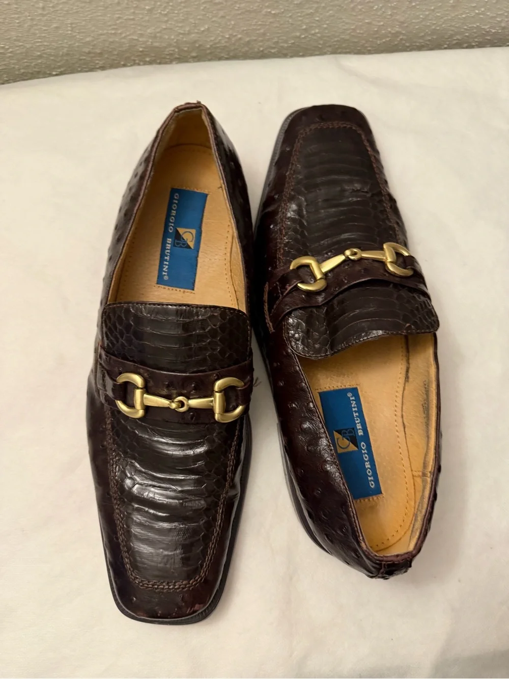 Giorgio Brutini Dark Brown Croc-Embossed snake Leather Bit Loafers,pre-owned